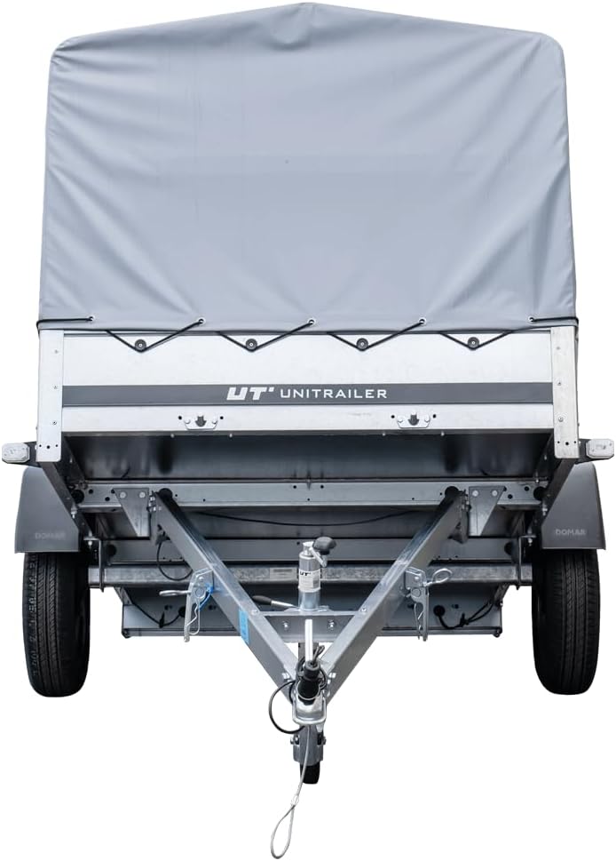UNITRAILER Trailer Car 230 x 125 cm Garden Trailer 230 Tilting Unitrailer 750 kg with Jockey Wheel, Tarpaulin and High Arrow