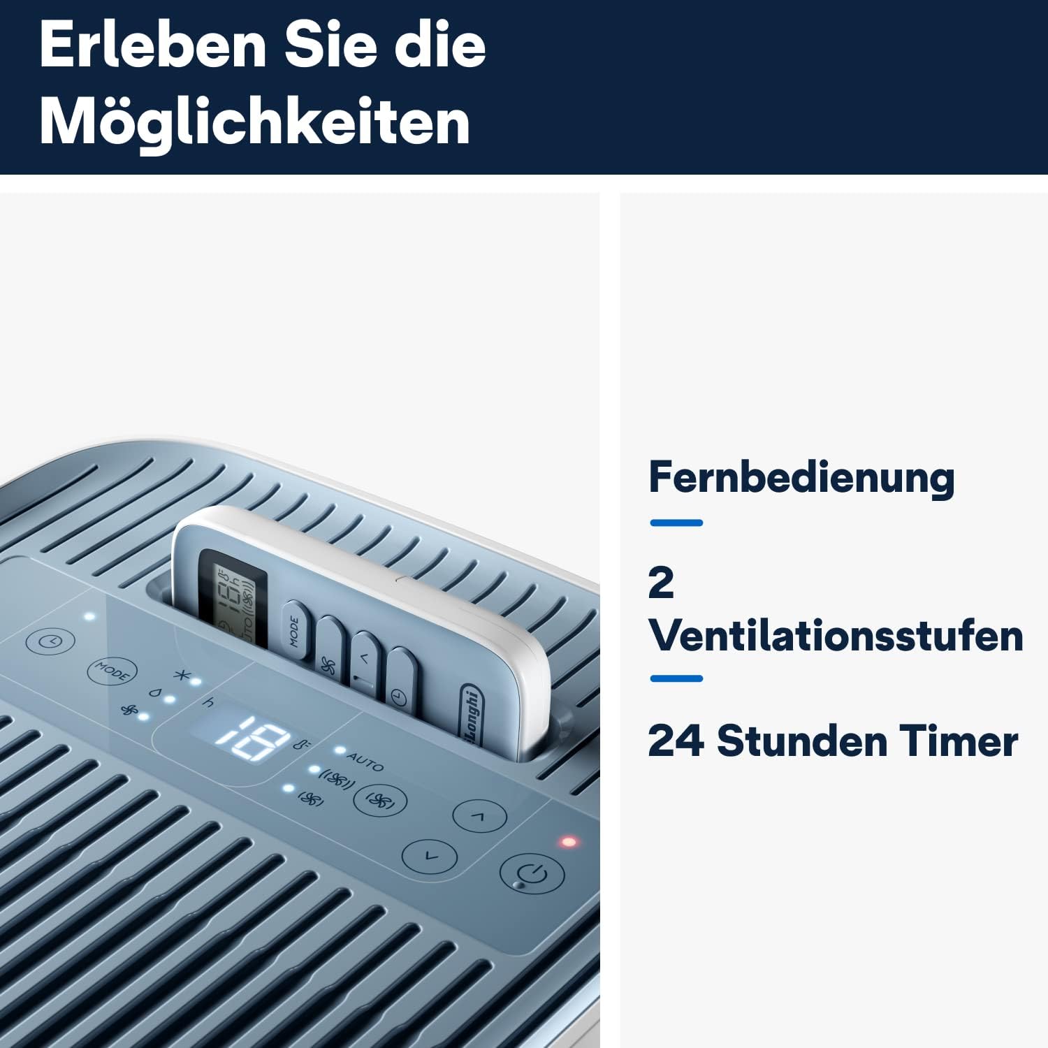 De'Longhi Pinguino Kompakt Mobiles Klimagerät 8.300 BTU/h Entfeuchtung Timer A