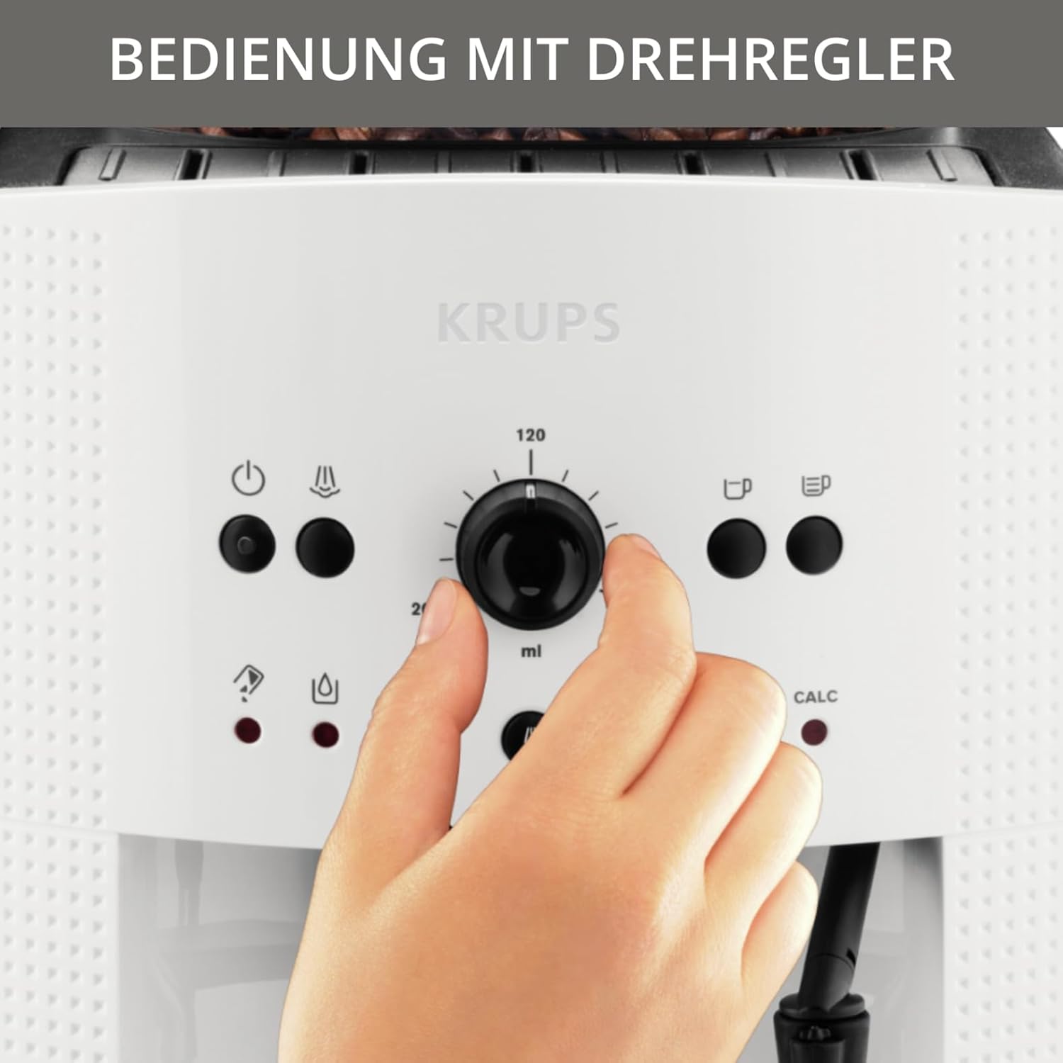 Krups Arabica Picto Kaffeevollautomat: Milchdüse, 2-Tassen, Drehregler, einfache Reinigung, TÜV-zertifiziert, Weiß