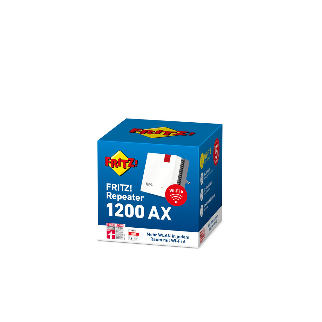 FRITZ!Repeater 1200 AX – Wi-Fi 6 Dualband Repeater mit bis zu 2.400 MBit/s