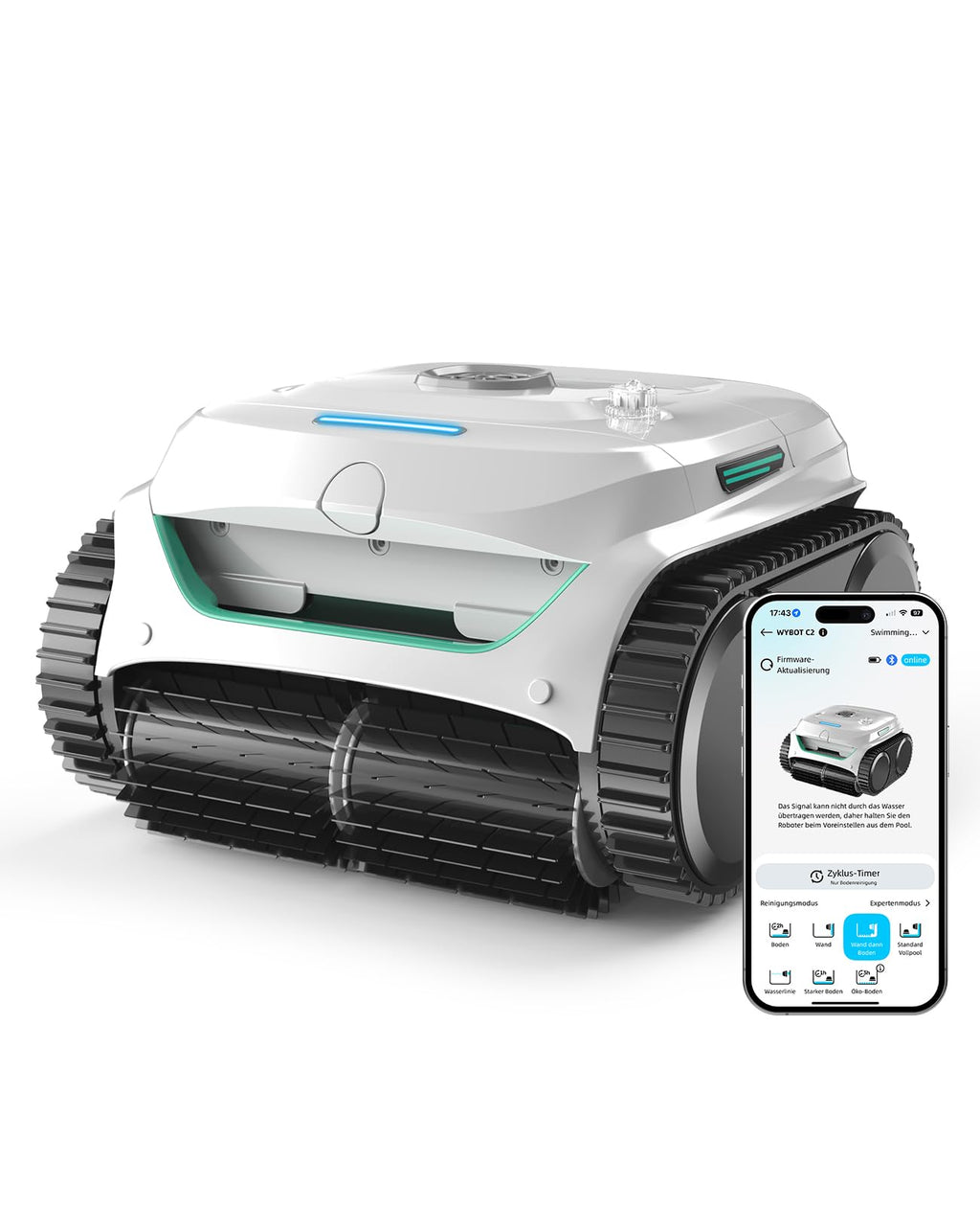 WYBOT C2 Poolroboter Akku, Boden & Wand, bis 150㎡, Doppelfilter, 3 Motoren, Wandkletter, 183 Min, App, Schwarz-Grün B