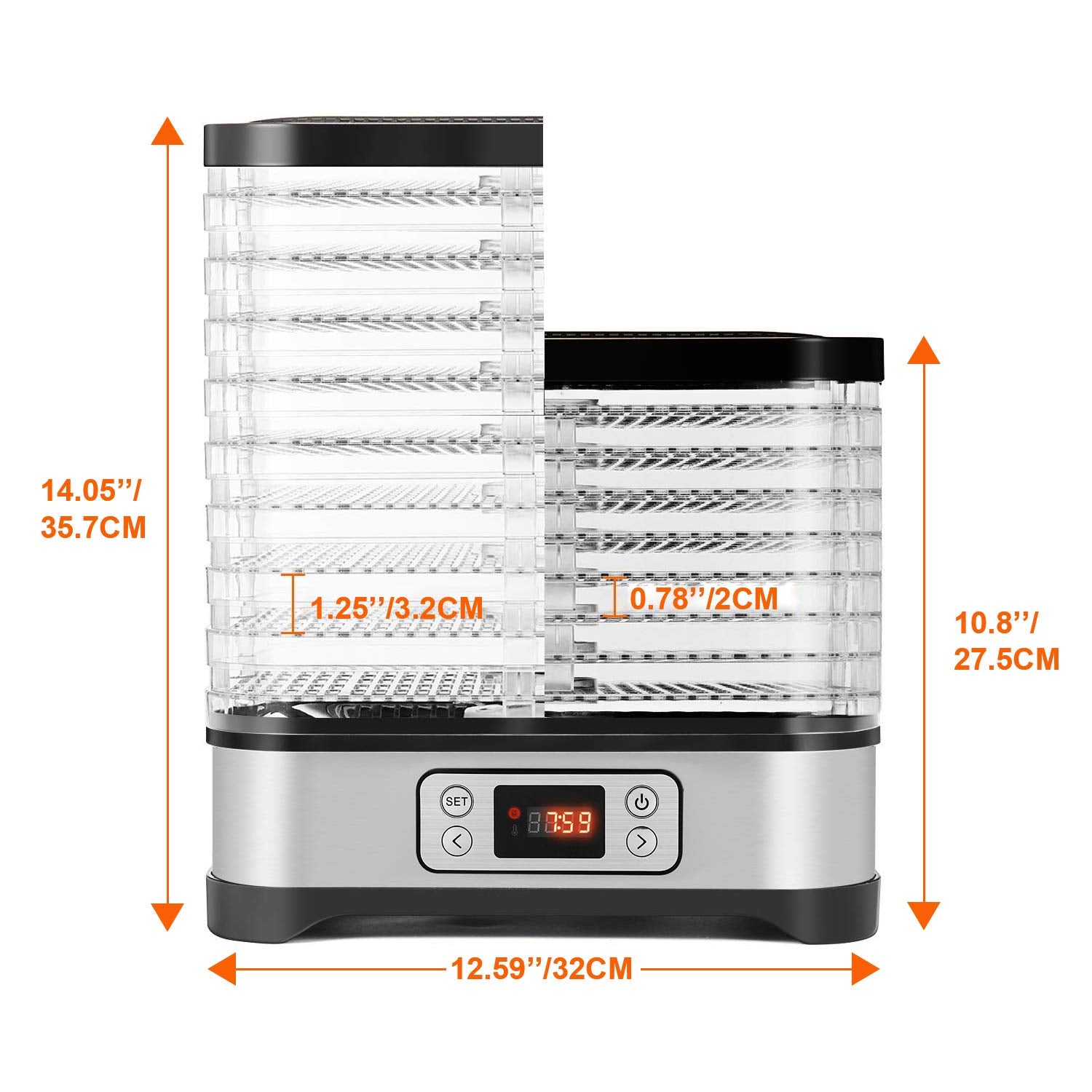 COOCHEER Dörrautomat Dehydrator Dörrapparat mit Temperaturregelung, 8 Etagen abnehmbare Dörrgerät, Temperaturregelung 35-70℃ für Fleisch, Fleisch, Früchte, Gemüse und Nüsse, 400W, BPA-frei
