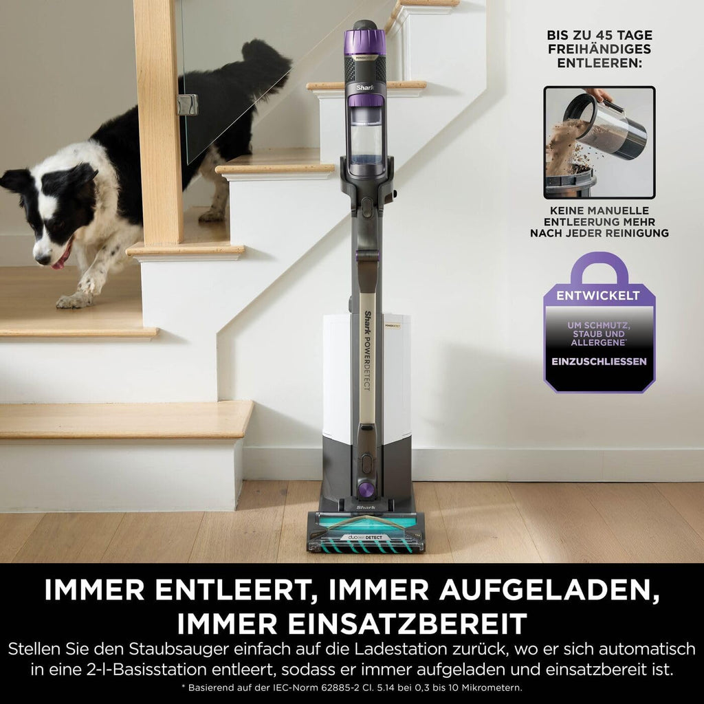 Shark PowerDetect Akku-Staubsauger: Auto-Entleerung, DuoClean Detect, Anti-Hair Wrap, Geruchsschutz, Grau