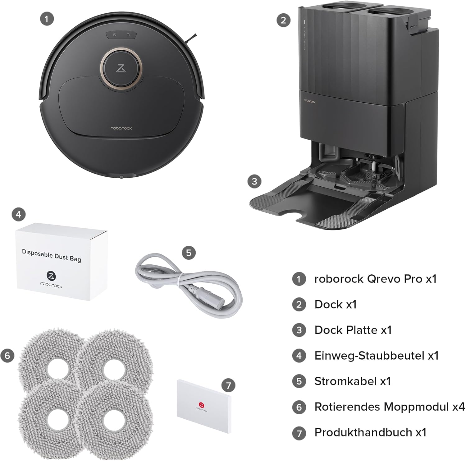 Roborock Qrevo Pro Set, 7000 Pa, FlexiArm™, 60 °C Moppreinigung