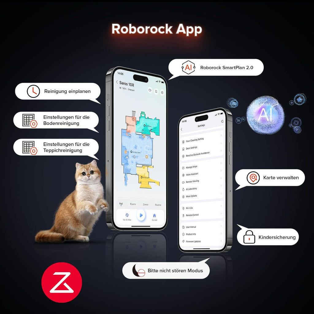 roborock Saros 10R Saugroboter mit Wischfunktion, ultraflach, StarSight 2.0, Zero-Tangle, Multifunktions-Dock
