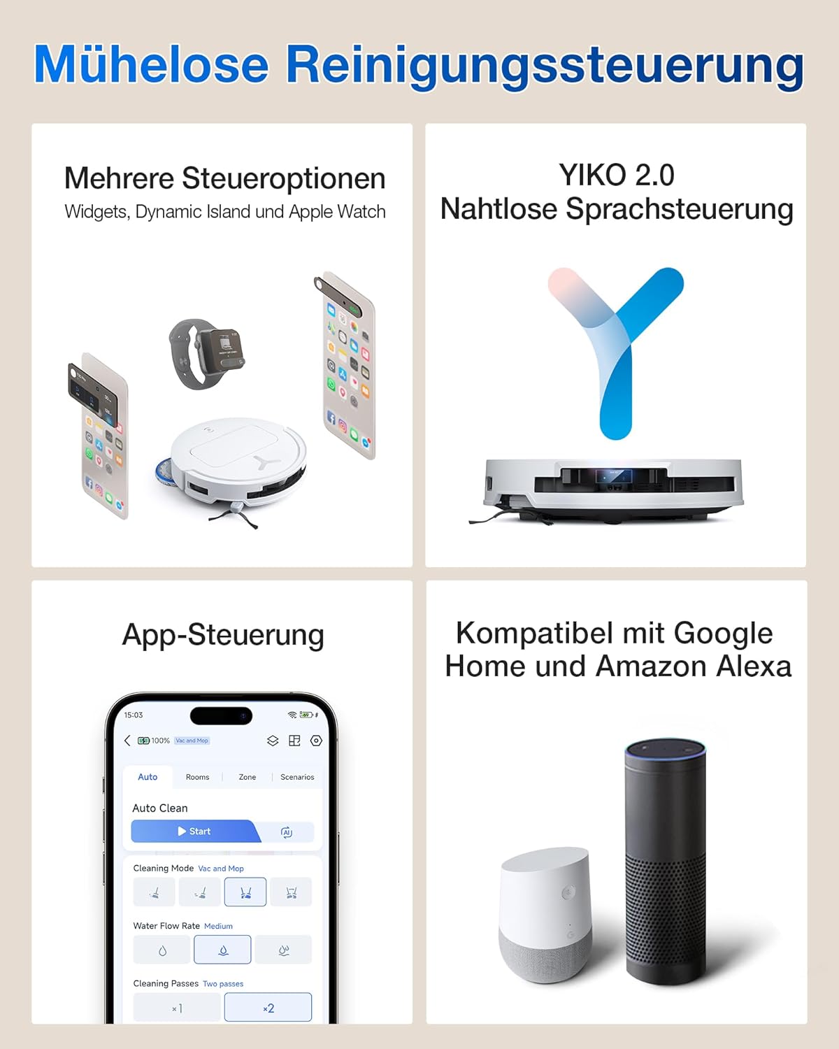 ECOVACS DEEBOT T50 Omni Saugroboter: 15.000 Pa, Heisswasser-Wischfunktion mit All-in-One Station