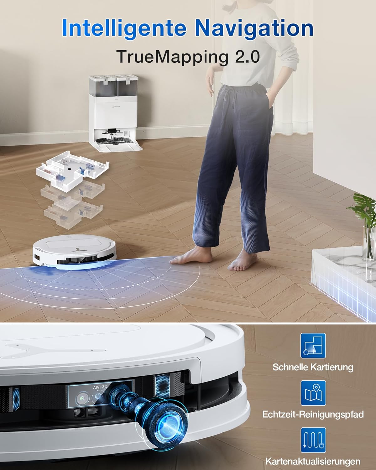 ECOVACS DEEBOT T50 Omni Saugroboter: 15.000 Pa, Heisswasser-Wischfunktion mit All-in-One Station