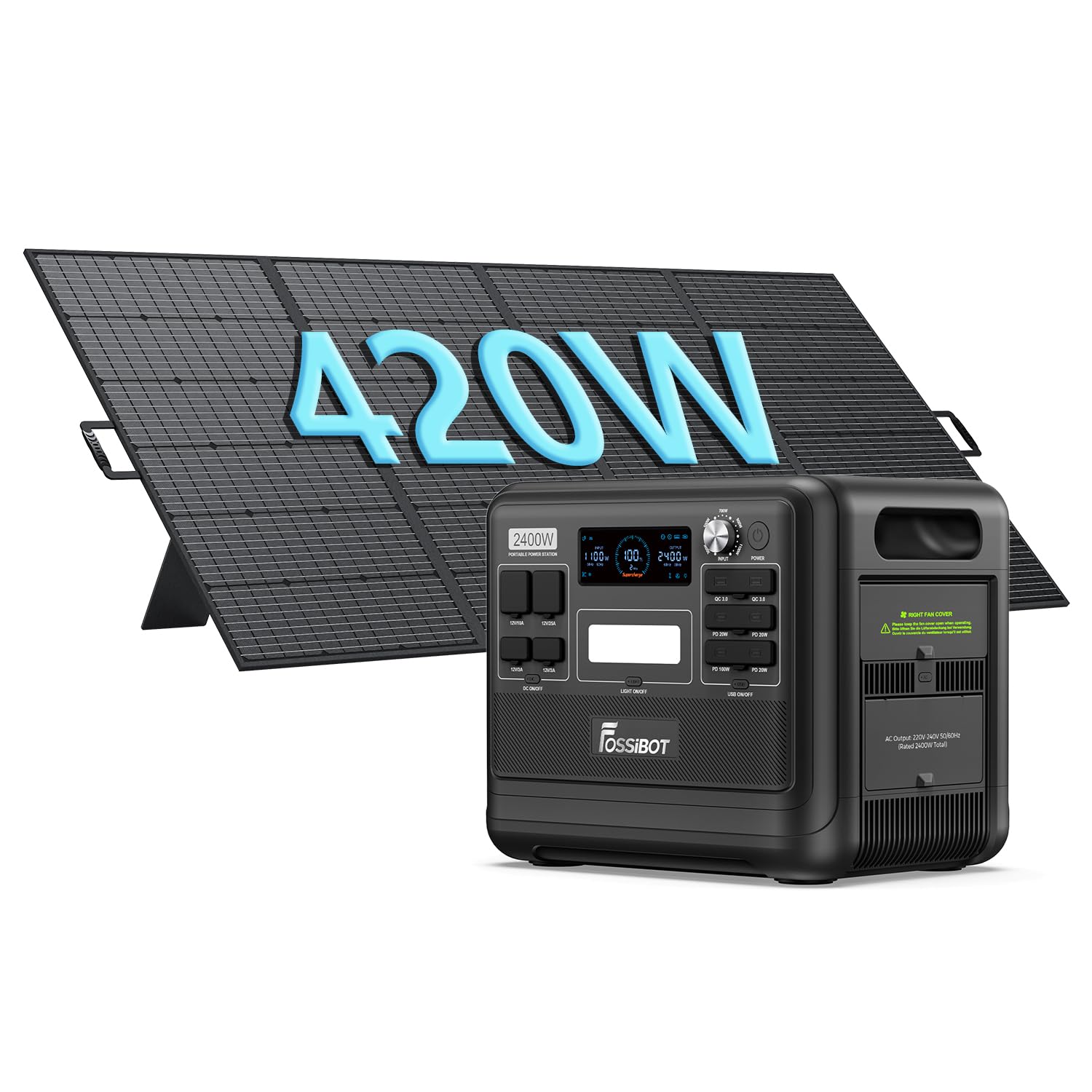FOSSIBOT F2400 Powerstation 2400W (4800W Peak) mit 200W Solarpanel