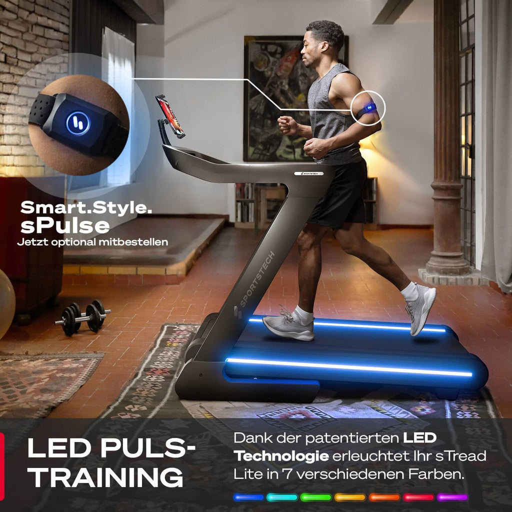 Sportstech sTread Pro/Lite: Klappbares Laufband mit 20 km/h, 17 % Steigung und 7 PS Motor