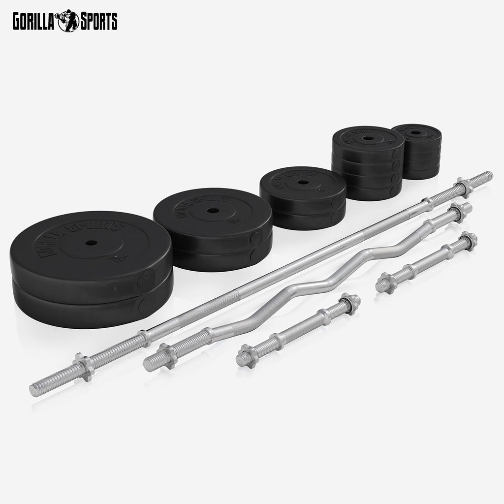 Gorilla Sports Hantelbank mit Gewichten, 170 cm Stange und Hantelset