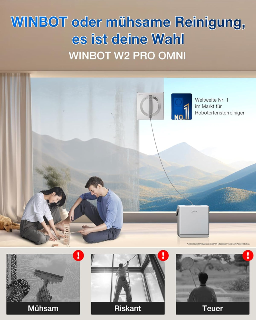 ECOVACS WINBOT W2 PRO Omni Intelligenter Fensterputzroboter mit 6-in-1 Station, Sprühdüsen