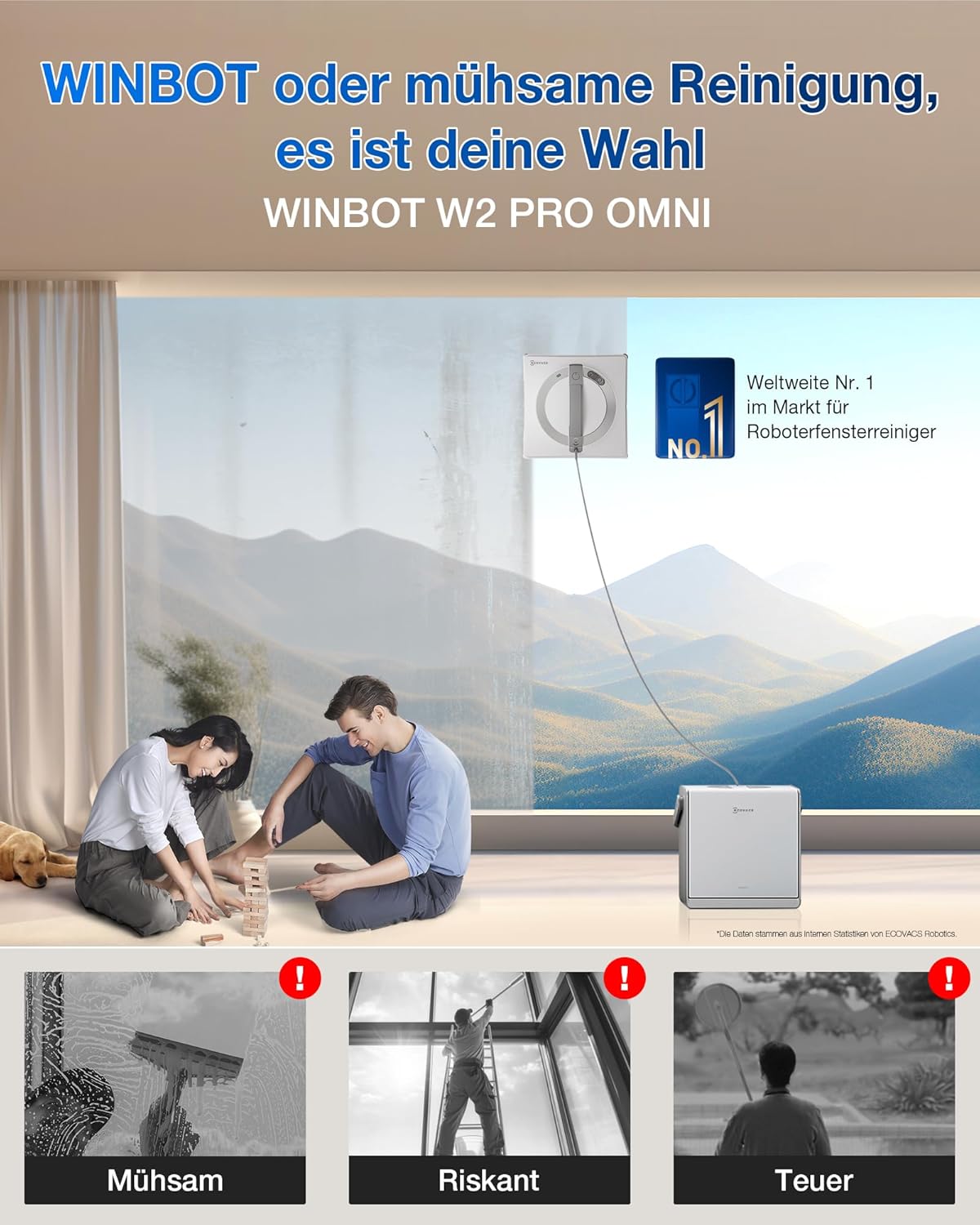 ECOVACS WINBOT W2 PRO Omni Intelligenter Fensterputzroboter mit 6-in-1 Station, Sprühdüsen