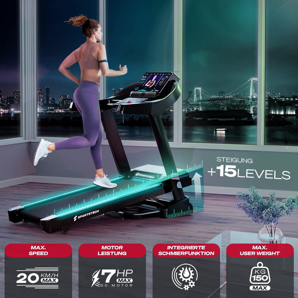 Sportstech F37s: Klappbares Laufband, 7 PS, 20 km/h, Steigung & App