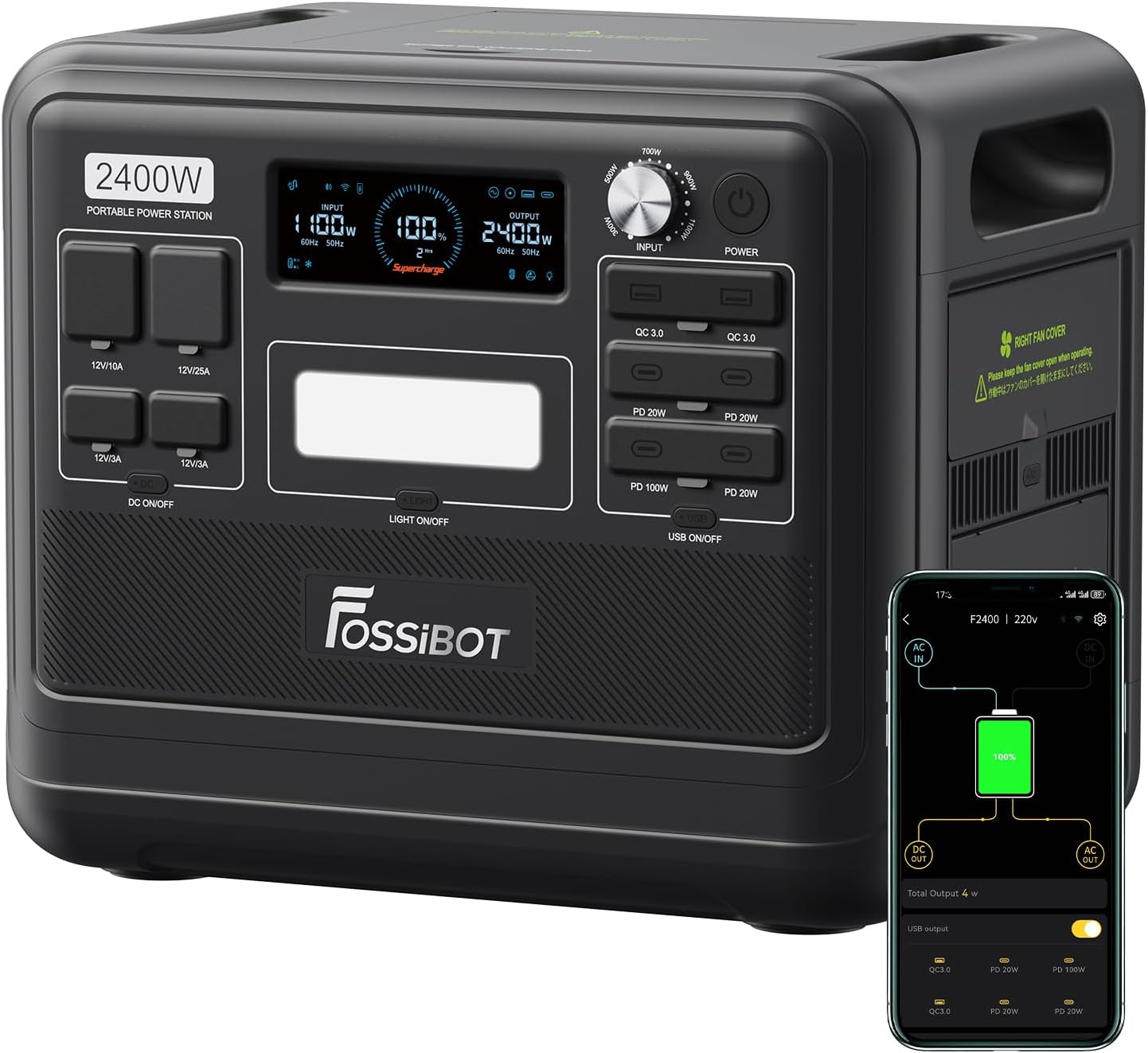 FOSSIBOT F2400 Solargenerator 2048Wh, 2400W (4800W Peak), AC-Ausgänge