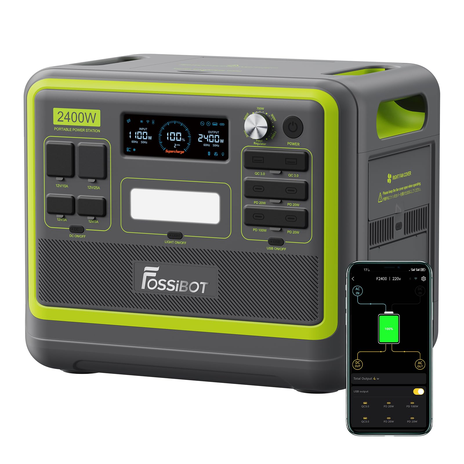 FOSSiBOT F2400 Solargenerator 2048Wh, 400W Solar, 2400W AC, Schnellladung