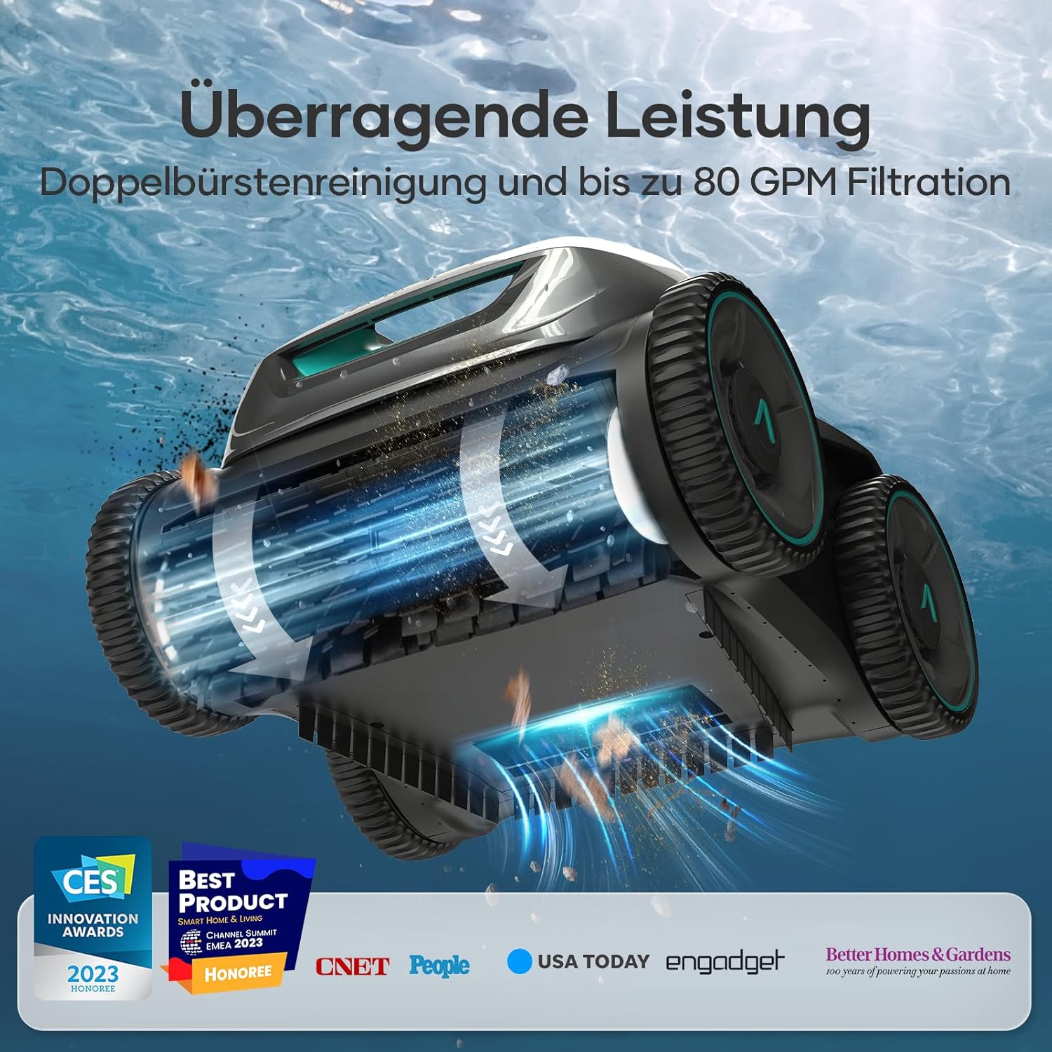 AIPER ZT6002 Poolroboter, Quad-Motor, WavePath, 3 Modi, Kabellos, Boden & Wand, bis 150㎡