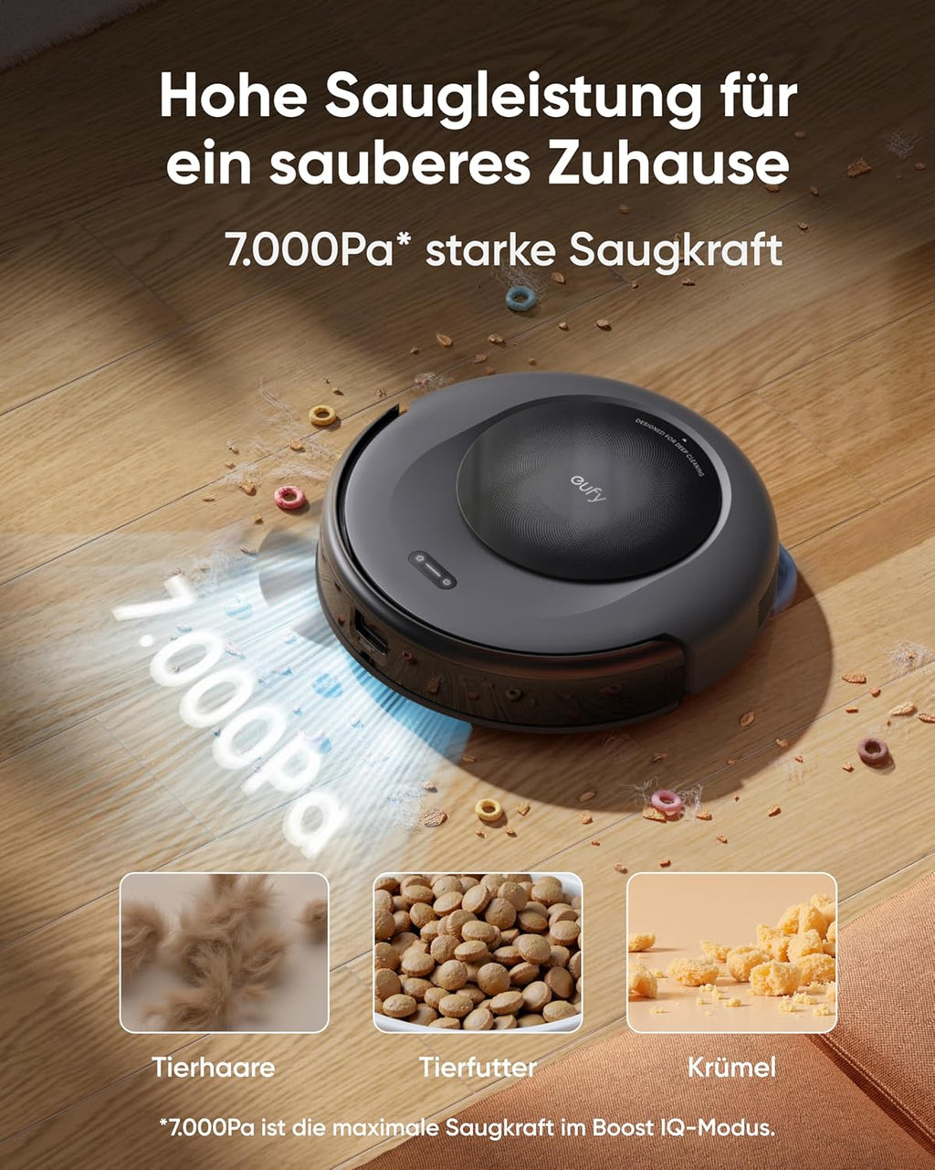 Eufy Omni C20, 7.000Pa, All-in-One-Station, Auto-Entleerung & -Reinigung, 8,5 cm, mit Wischfunktion