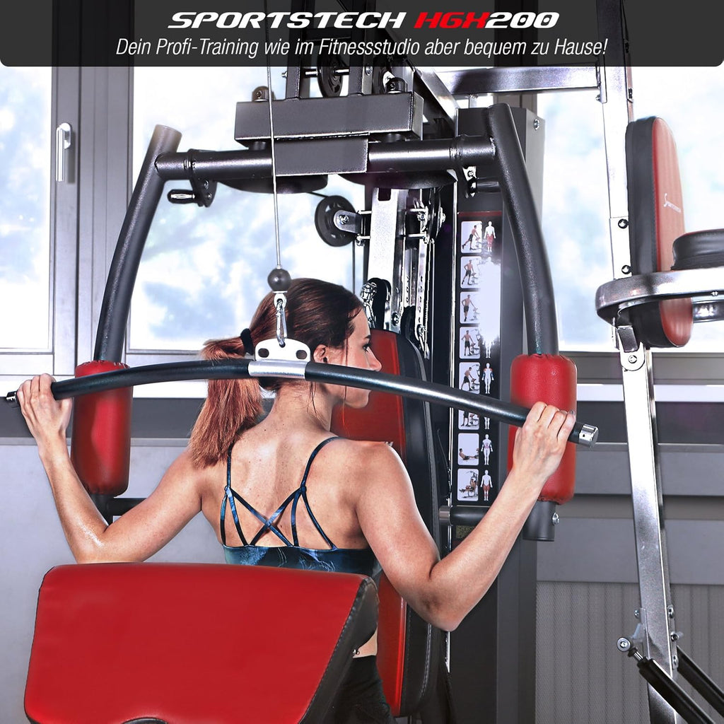 Sportstech HGX200: Multifunktions-Kraftstation mit Stepper, Beinpresse & Powertower