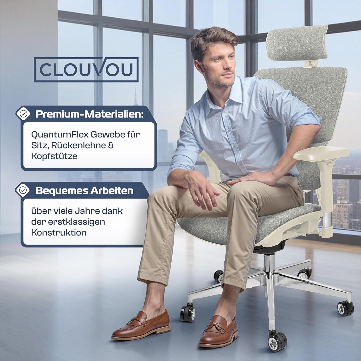 CLOUVOU MasterSeat Ergonomischer Bürostuhl: Testsieger, Individuell Anpassbar, Home Office & Gaming Stuhl