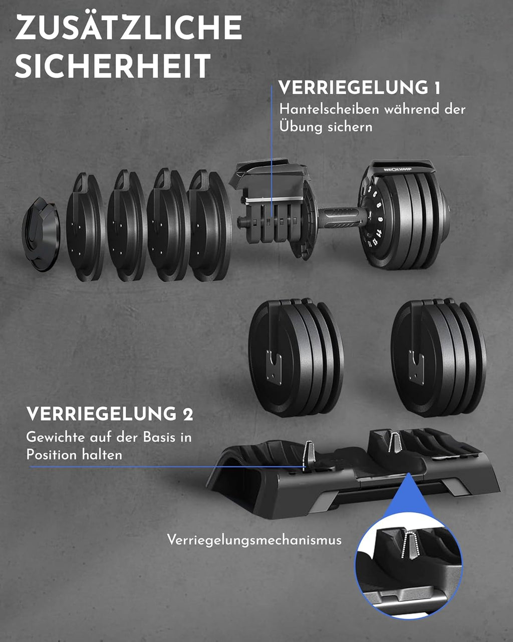 NEOLYMP Verstellbare Kurzhantel 2–40 kg mit Schnellverstellung, Einzelstück