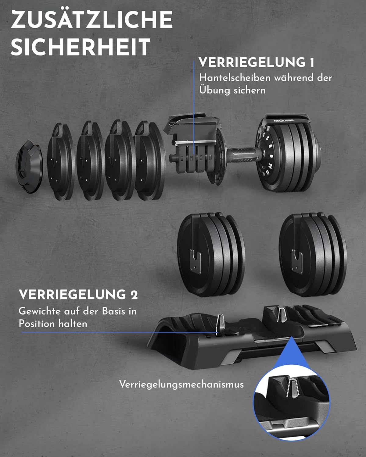 NEOLYMP Verstellbare Kurzhantel 2–40 kg mit Schnellverstellung, Einzelstück