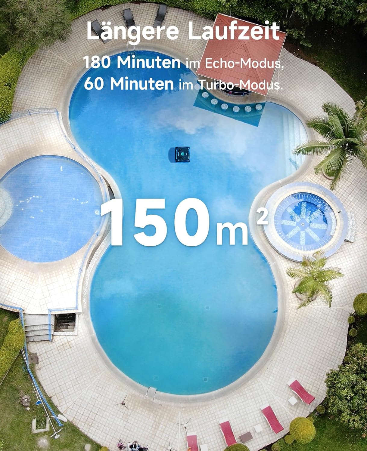 WYBOT C2 Poolroboter Akku, Boden & Wand, bis 150㎡, Doppelfilter, 3 Motoren, Wandkletter, 183 Min, App, Schwarz-Grün B
