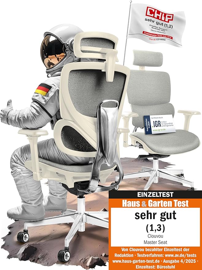 CLOUVOU MasterSeat Ergonomischer Bürostuhl: Testsieger, Individuell Anpassbar, Home Office & Gaming Stuhl