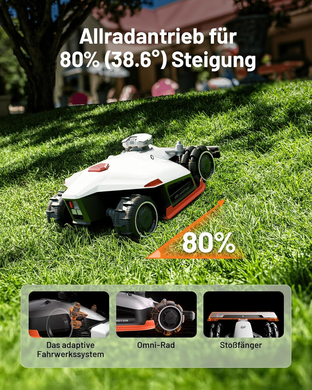 MAMMOTION LUBA 2 AWD 5000X Mähroboter 5000 m², NetRTK+Vision, ohne Kabel, 80 % Steigung