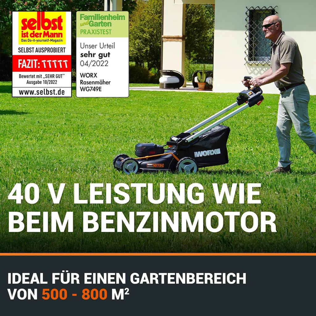 WORX WG749E Akku-Rasenmäher 40V, 46 cm, Radantrieb & Akku-Set